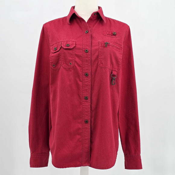 Ralph Lauren Gorp Utility Shirt Women’s M Red Pocket Hiking Outdoor Corduroy - Picture 4 of 14